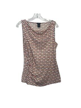 Ann Taylor Sleeveless Shirt Womens Large Orange Geometric Print Rushed Side